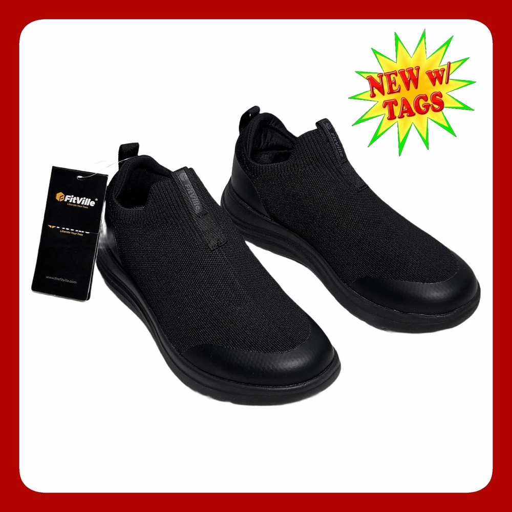 FitVille BriskWalk Recovery Slip-On Sneakers Womens 8EW EU 38.5 Wide Black NWT